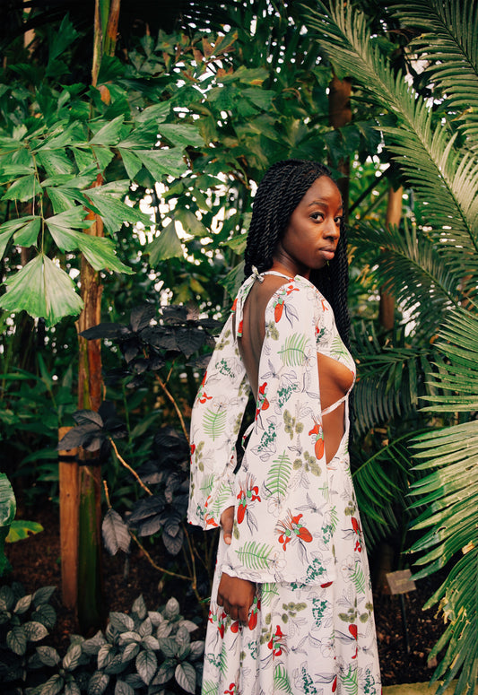 holiday maxi floral cutout dress