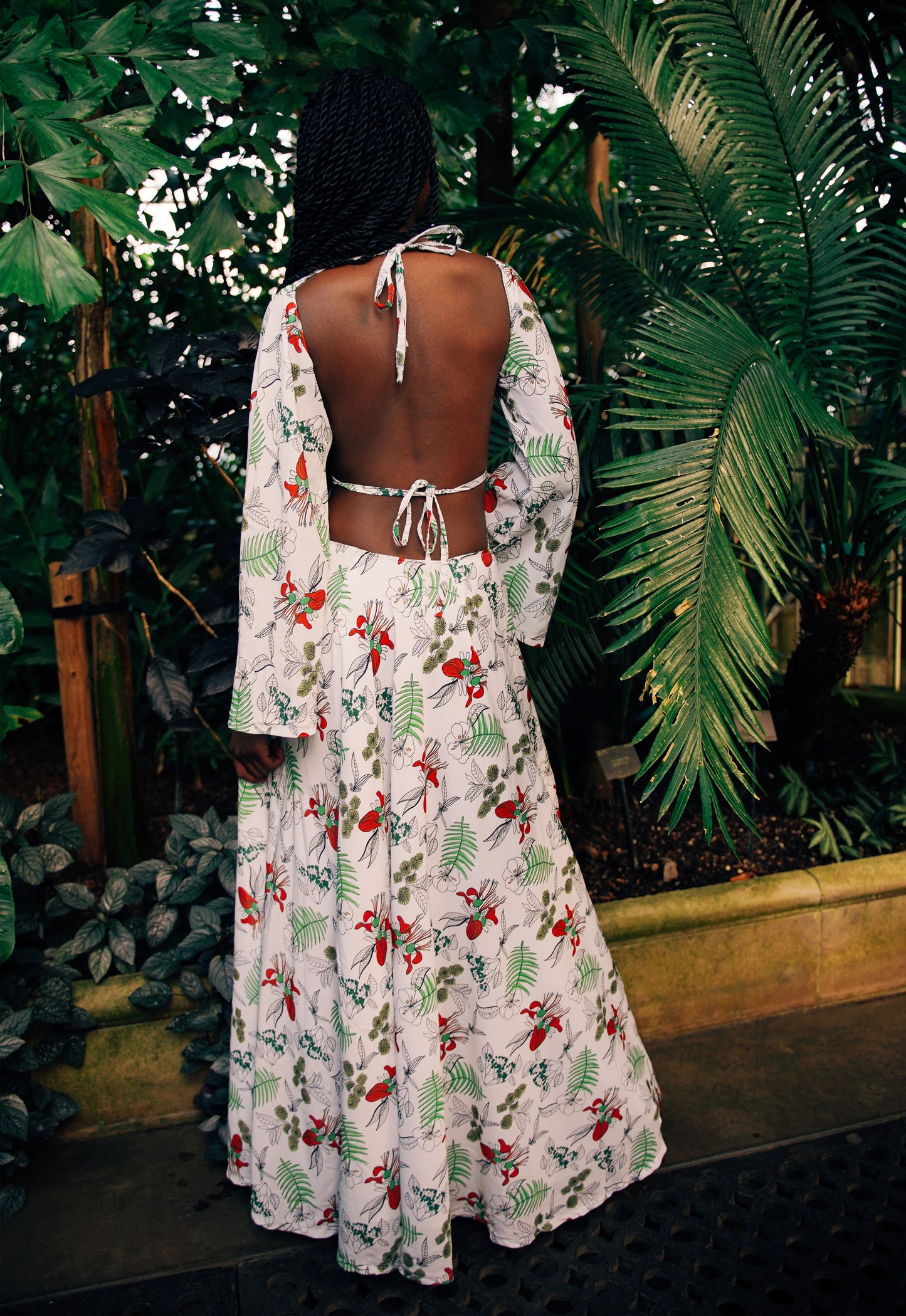 holiday maxi floral cutout dress