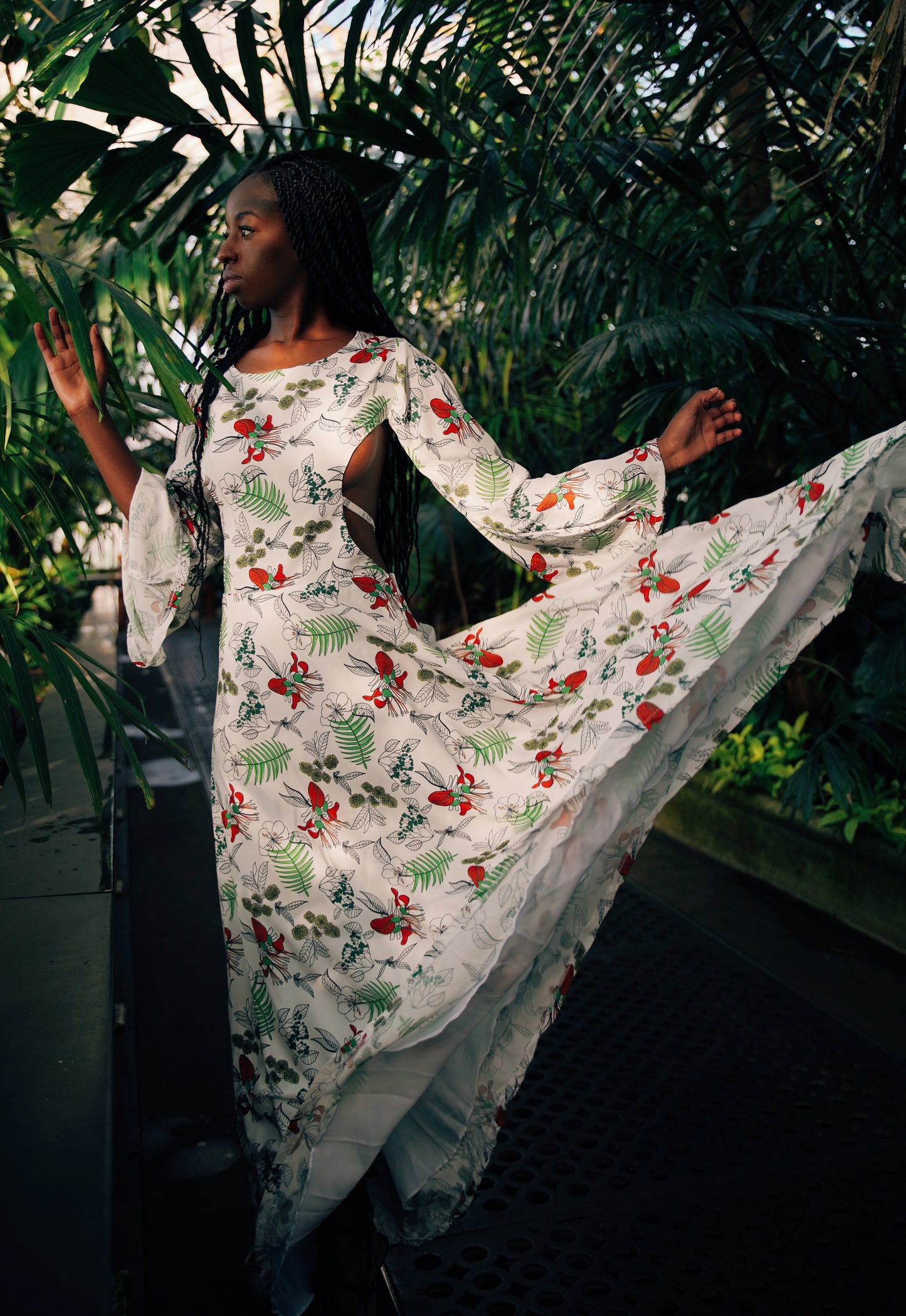 holiday maxi floral cutout dress